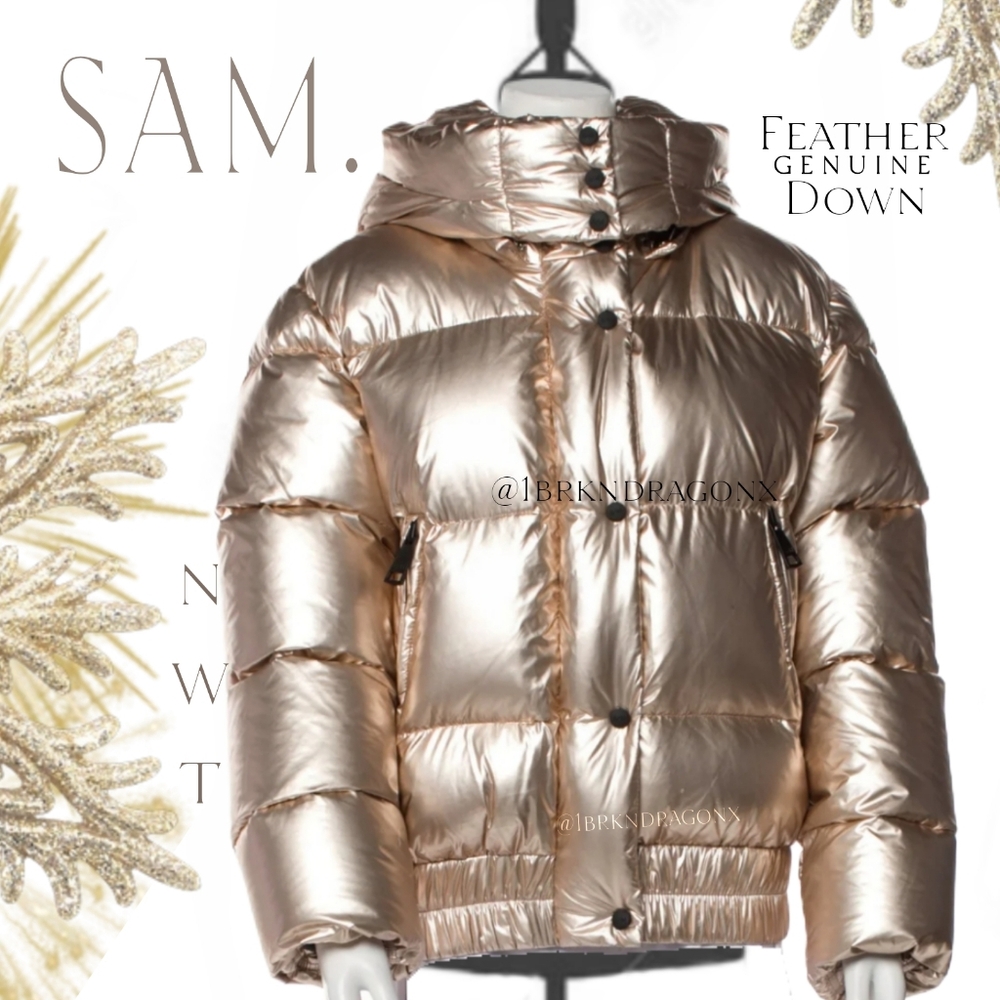 SAM. Women's Metallic Duck Goose Down Jacket Champagne Light Gold  XL NWT - Picture 15 of 16